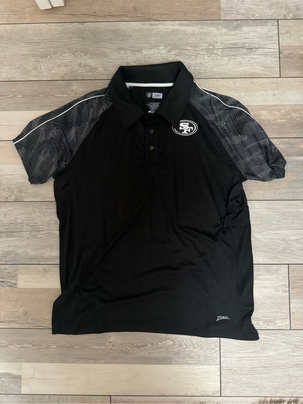 NFL San Francisco 49ers Black Polo with Gray Patterned Sleeves